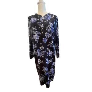 ARIA WARM FUZZY BLUE ROSE FLORAL 3/4 BUTTON NECK NIGHTGOWN WOMENS MEDIUM